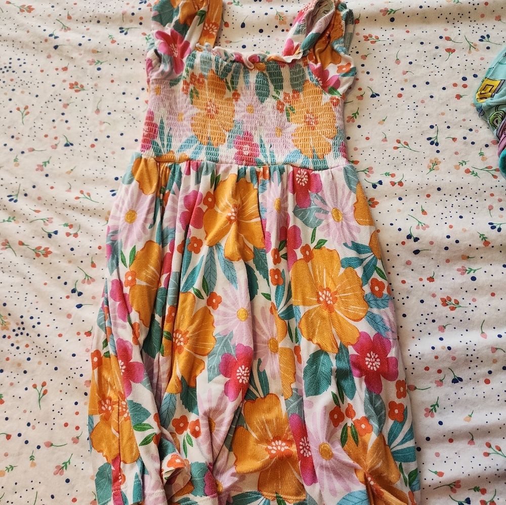 Little Sleepies Floral Kids Dress with Orange and Pink